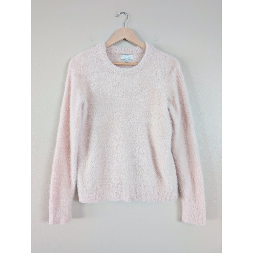 Lucky Brand Womens Blush Pink Fuzzy Eyelash Knit Crew Neck Pullover Sweater S